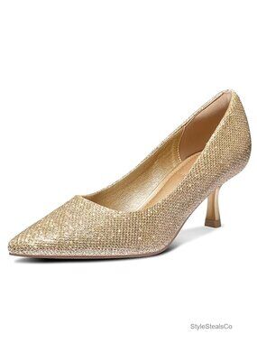 Pointed Toe Kitten Heel Pumps 2 Inch Closed Toe Dress Shoes